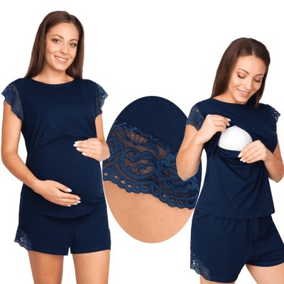 Bawełniana piżama ciążowa do karmienia VIOLA - krótki rękaw, spodenki XXL