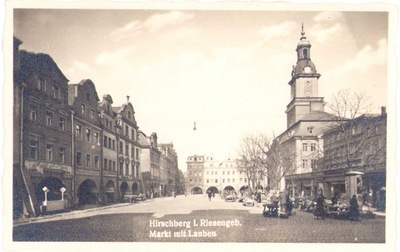 JELENIA GÓRA- Rynek- Hirschberg Markt mit Lauben-Targ kramy handel-ca. 1935