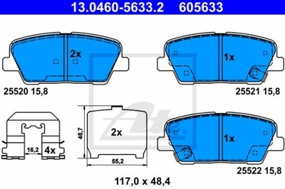 ATE 13.0460-5633.2 КОЛОДКИ ТОРМОЗНЫЕ ЗАД KIA SORENTO 2,0-2,4 09-14