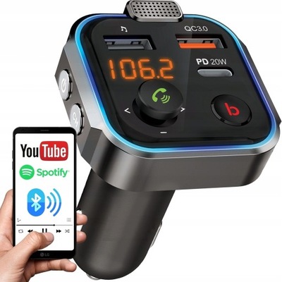 TRANSMISOR AUTO FM BLUETOOTH TRAGALUZ DISPOSITIVO DE CARGA QC USB PD USB-C  