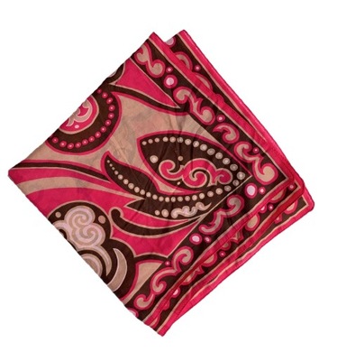 Apaszka Wzory Chusta Różowa 68x68 cm Róż Brązowa