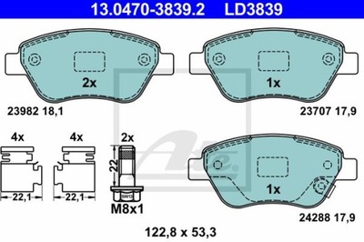 ATE 13.0470-3839.2 КОЛОДКИ КЕРАМІЧНІ ПЕРЕД OPEL ADAM/CORSA 1,0-1,4 06-