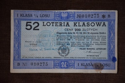 52 Loteria Klasowa 1948 rok!!!