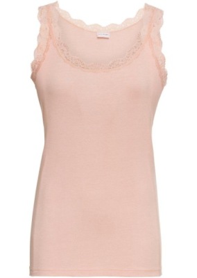 3I6D21 BONPRIX TOP NA RAMIĄCZKACH JASNORÓŻOWY Z KORONKĄ 40/42