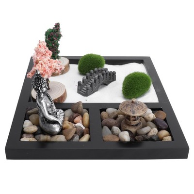 Zen ogród piaskownica stołowa posąg buddy