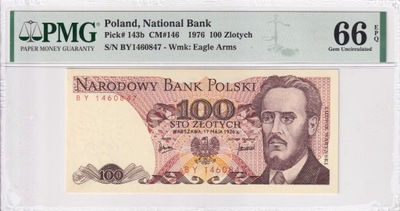 100 Złotych Polska 1976 PMG 66 EPQ Seria BY rzadka L6