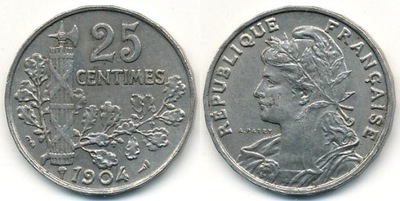 Francja 25 Centimes - 1904r ... Monety