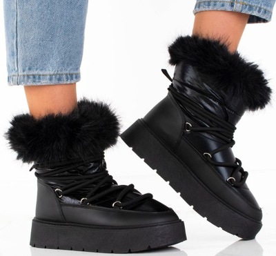 ŚNIEGOWCE CZARNE BOTKI OCIEPLANE WSUWANE CIEPŁE 36