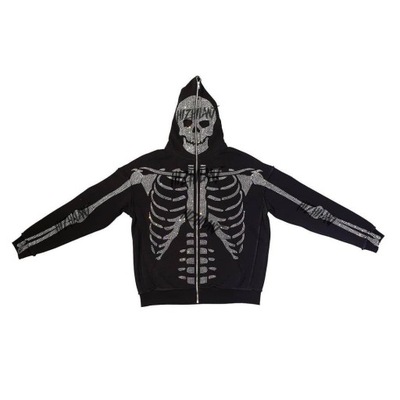 Y2K BLUZA Zip Hoodie Rhinestone Skeleton Goth