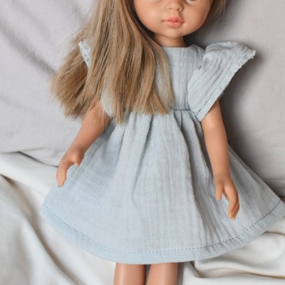 Jasnoszara sukienka z muślinu- ubranko dla lalki