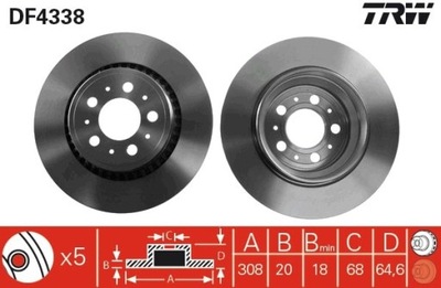 2X DISCO DE FRENADO VOLVO PARTE TRASERA XC90 DF4338  