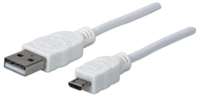 Manhattan Kabel USB A-MicroB M/M USB2.0 Hi-Speed 0,6 m Biały