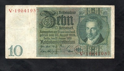 BANKNOT NIEMCY - 10 reichsmark 1924 / 1929 rok, seria V