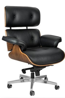 Fotel biurowy LOUNGE GUBERNATOR BIG XL czarny - sklejka orzech, skóra natur