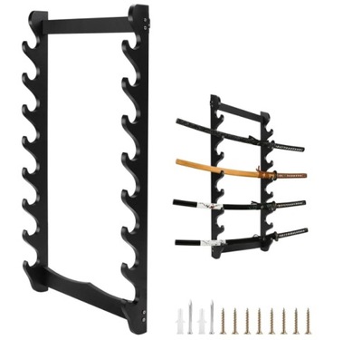SWAWIS 8-poziomowy uchwyt ścienny na katanę z czarnego drewna