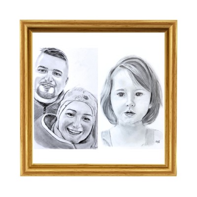 Portret ołówkiem ze zdjęcia prezent A2 trzy osoby