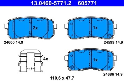 КОЛОДКИ ТОРМОЗНЫЕ KIA ЗАД CARNIVAL/GRAND CARNIVAL 2,2-2,9 CRDI 06- 13.0460-5