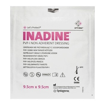 Inadine, opatrunek z jodopowidonem 9,5 cm x 9,5 cm, 1 sztuka
