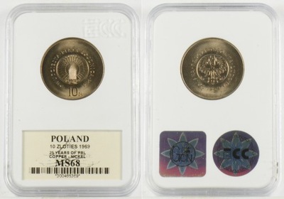 10 ZŁOTYCH 1969 25 LAT PRL MS68 7.01