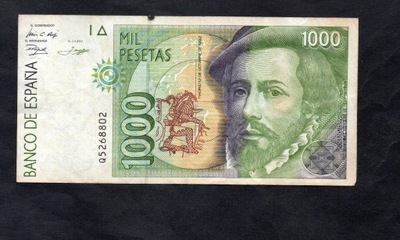 BANKNOT Hiszpania -- 1000 Pesetas -- 1992 rok