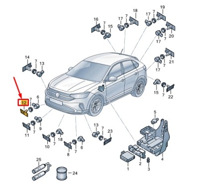 Vw taigo cs передняя часть правый бампер парковочный датчик кронштейн 2g7919494 фото №1