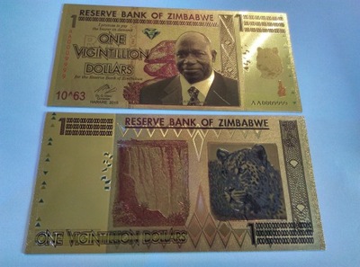 ZIMBABWE one VIGINTILLION dollars POZŁACANY