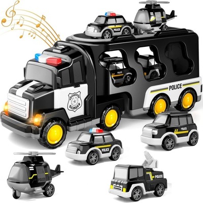 Policja duży wóz policyjny ze światłami i dźwiękiem + 4 pojazdy ratunkowe