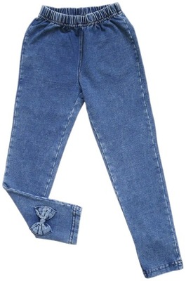 Spodnie legginsy ala jeans kokardka niebieskie 128