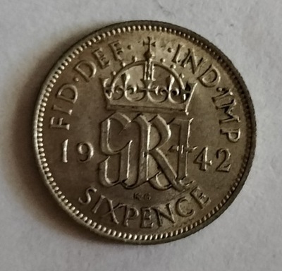 moneta srebro Wielka Brytania 6 pens 1942 Jerzy VI