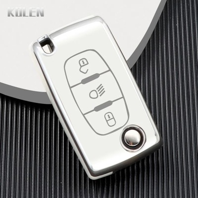 3 BUTTON-B WHITETPU CAR FLIP LLAVES CASE COVER FOB FOB PARA PEUGEOT 107 207 3  