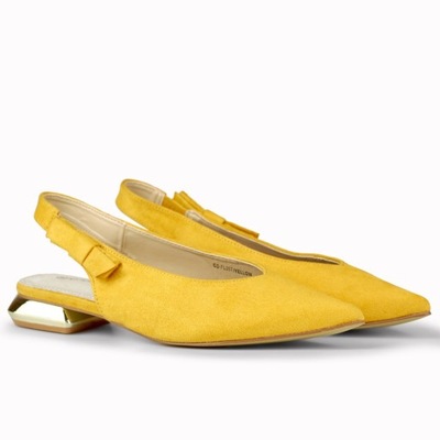 Żółte eleganckie czółenka damskie na niskim eleganckim obcasie 37