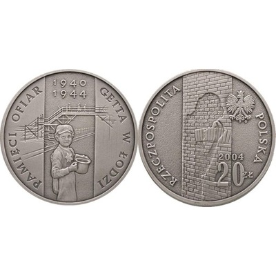 Srebrna Moneta 20 zł - PAMIĘCI OFIAR GETTA W ŁODZI