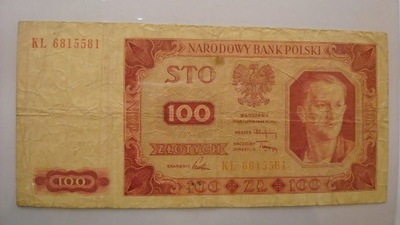 Banknot 100 złotych 1948 seria KL stan 4