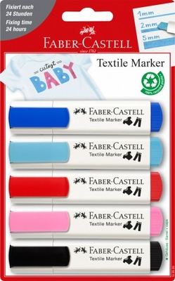Markery do tkanin ubrań Faber-Castell - 5 kolorów