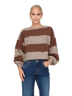 Only krótki luźny sweter brązowe paski M