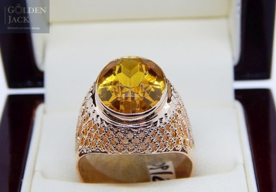 Złoty pierścionek sygnet z żółtym kamieniem złoto p 585 roz. 26 11,68g
