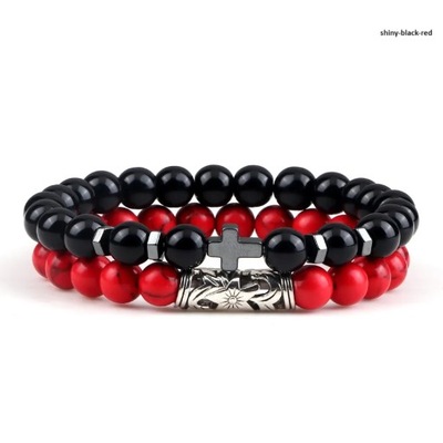 Bransoletka 2w1 UNISEX SHINY BLACK&RED różne kolory/krzyżyk