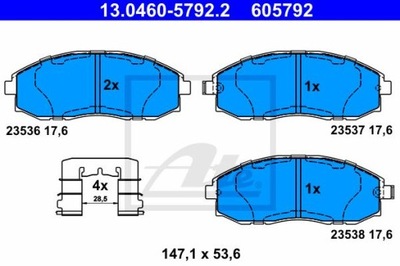 ATE 13.0460-5792.2 КОЛОДКИ ТОРМОЗНЫЕ ПЕРЕД HYUNDAI H-1 2,4-2,6 97-07