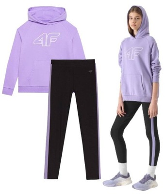 Zestaw sportowy dziewczęcy 4F dres bluza i legginsy fiolet 122