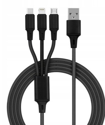 Przewód Kabel 3w1 USB-C Micro USB Lightning iPhone