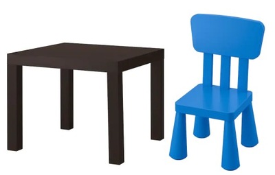 Stolik LACK 55x55 cm czarnybrąz + krzesełka MAMMUT niebieski