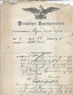 Preusischer Hypothekenbrief Zobten 1923 r. Sobótka Rogau Schweidnitz
