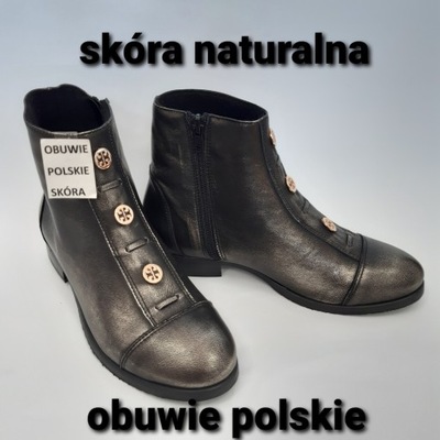 Efektowne skórzane złoto-czarne botki r.41