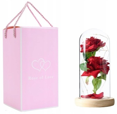 Wieczna Róża w Szkle Świecąca LED Pudełko Prezentowe Dzień Kobiet 8 Marca