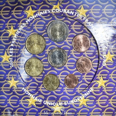 Francja, 1 Cent to 2 Euro, euro set, 2002, Monnaie