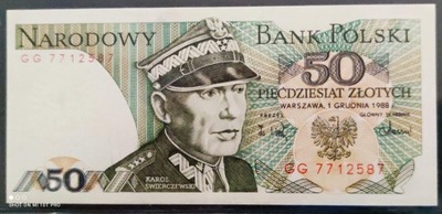 Banknot 50 zł. z 1988 seria GG stan I z paczki