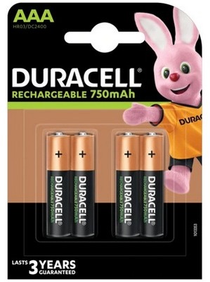 4x Akumulator Duracell AAA R3 750 mAh +Gratis BOX