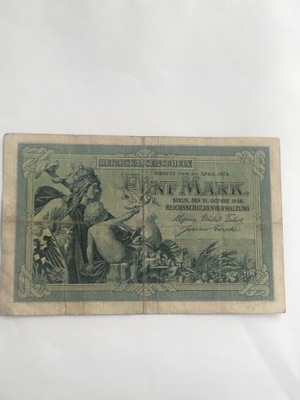 Banknot 5 marek Niemcy 1904 rok