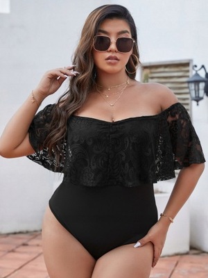 BODY Z KORONKOWĄ FALBANKĄ CARMEN FIGI CZARNE CASUAL SHEIN XL 42