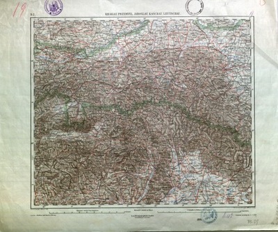 KRAKÓW. Topograficzna mapa pogranicza dawnej Galicji i Słowacji. 1914